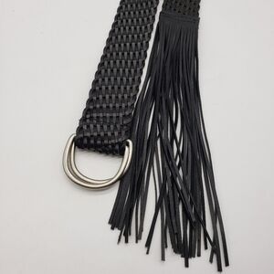 Unbranded women OS black woven belt with fringe leather